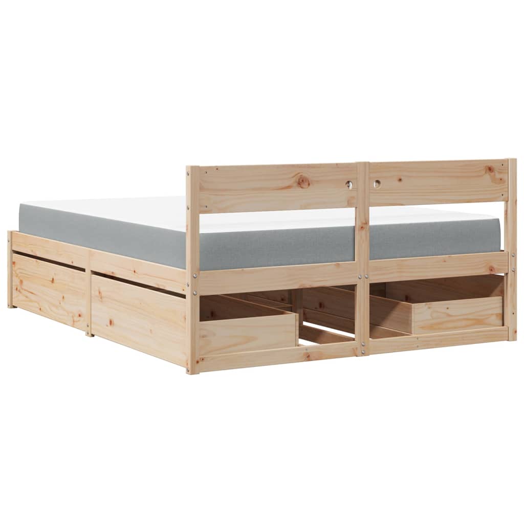 Lit avec tiroirs et matelas 160 x 200 cm bois massif de pin - 6
