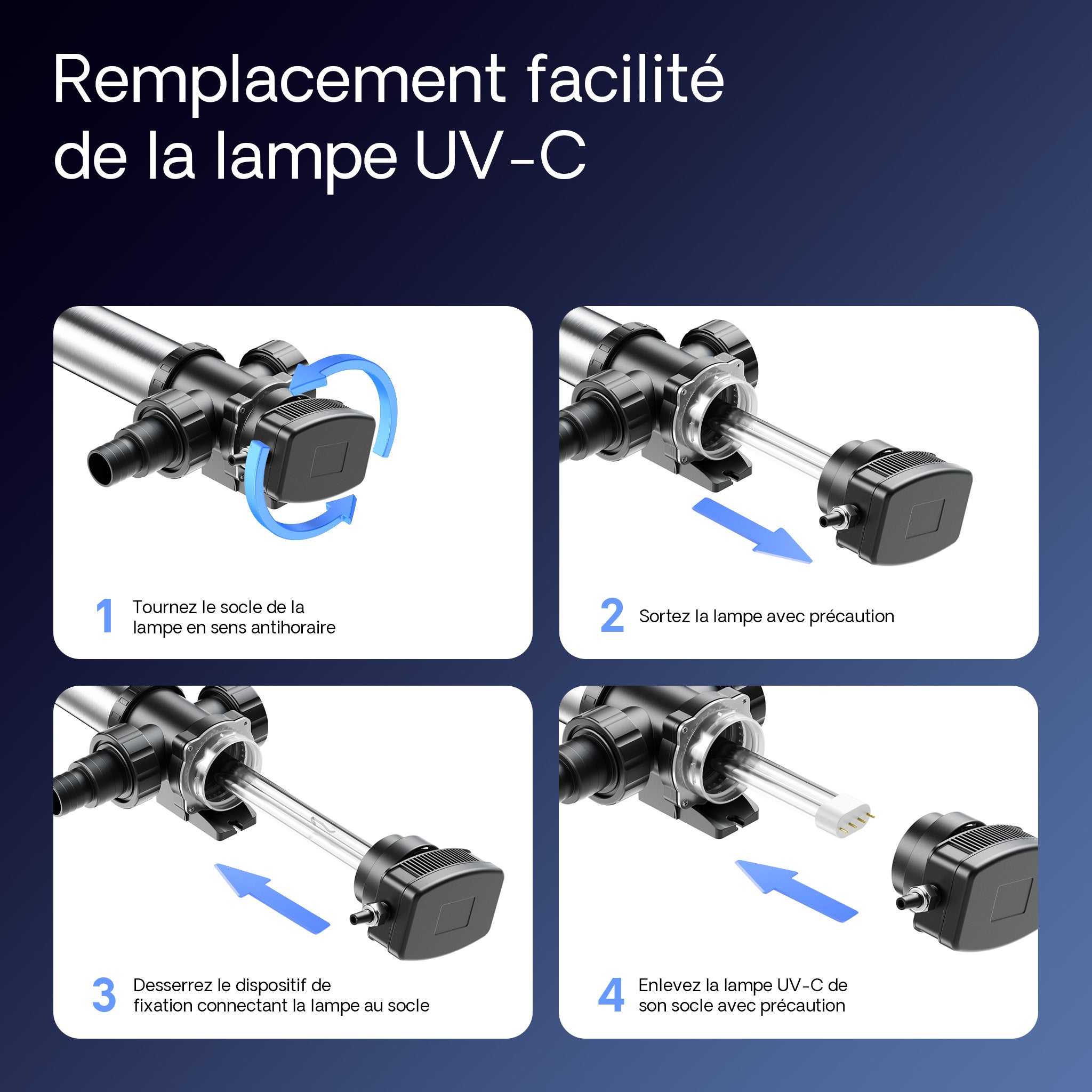 CUV-755 Stérilisateur Clarificateur bassins/étang - débit max. 8000 l/h - avec Lampe rayons UV-C 55 W + Boîtier inox - pour Poissons et… SunSun - 8