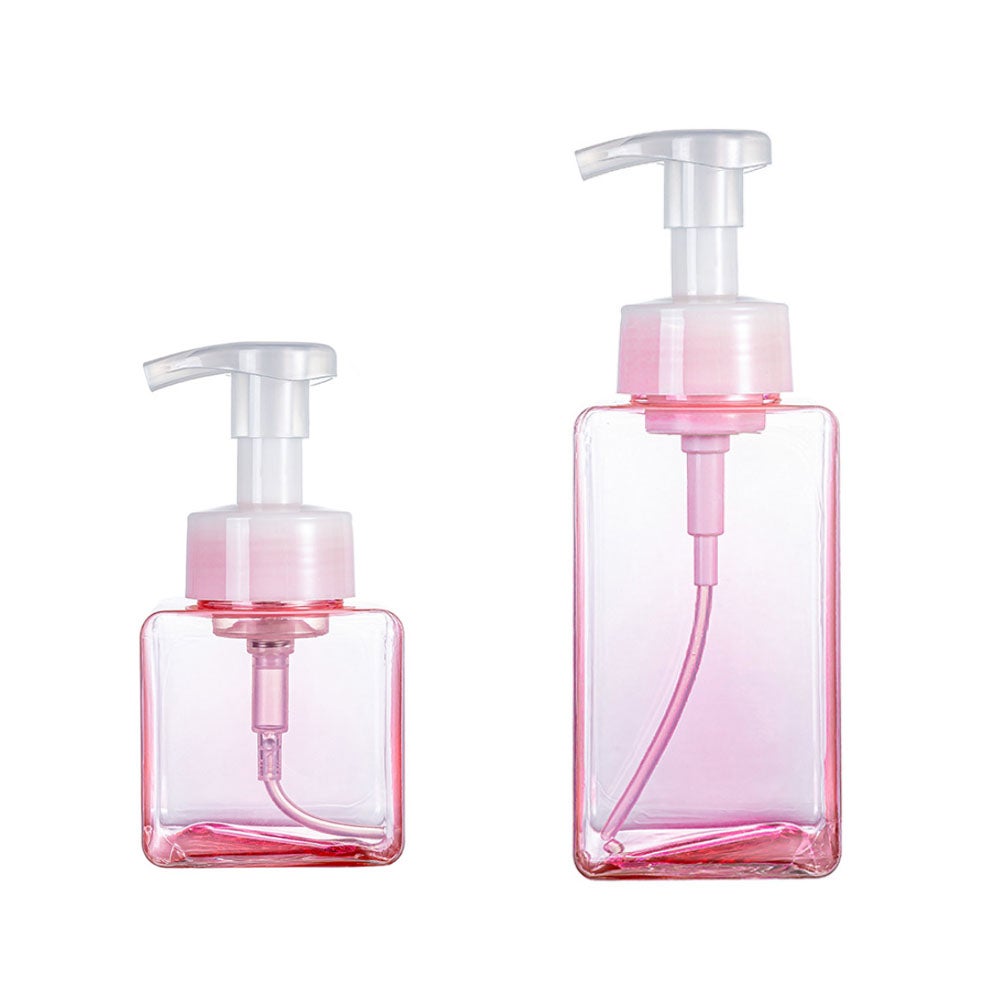 2-częściowy dozownik mydła w pianie 450 ml + 250 ml, różowa kwadratowa butelka z tworzywa PETG do mycia płynnego mydła w kuchni i łazience
