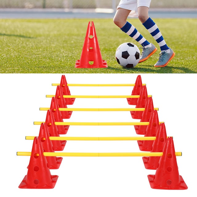 Conjunto de Obstáculos 12 Cones de Agilidade com Barras com Bolsa de Transporte para Treino de Coordenação para Crianças e Cães Equipa de Futebol