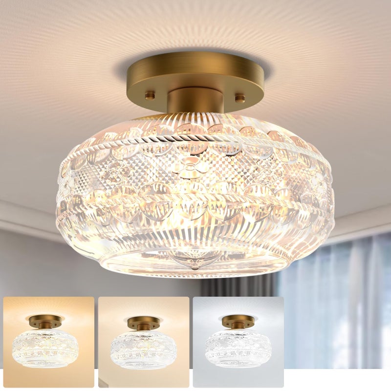 Przemysłowy plafon półwpuszczany, złota lampa do korytarza, szklana lampa sufitowa w kształcie kuli, plafon w stylu vintage, 3 temperatury barwowe