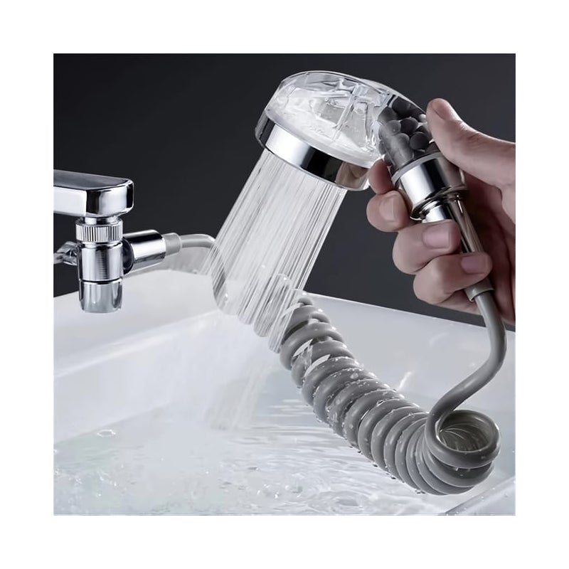 Kran ręczny z przełącznikiem - idealny do domu, łazienki i kuchni - wąż elastyczny 1,5 metra