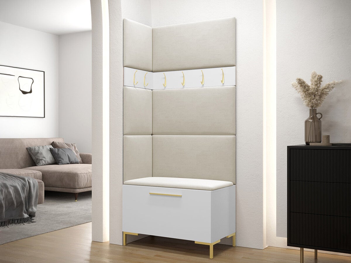 Conjunto para corredor Tivsoa 103, 196x84x46cm, Branco, Tecido, Placa de aglomerado laminado, Montado nas parede, Colocado - 2