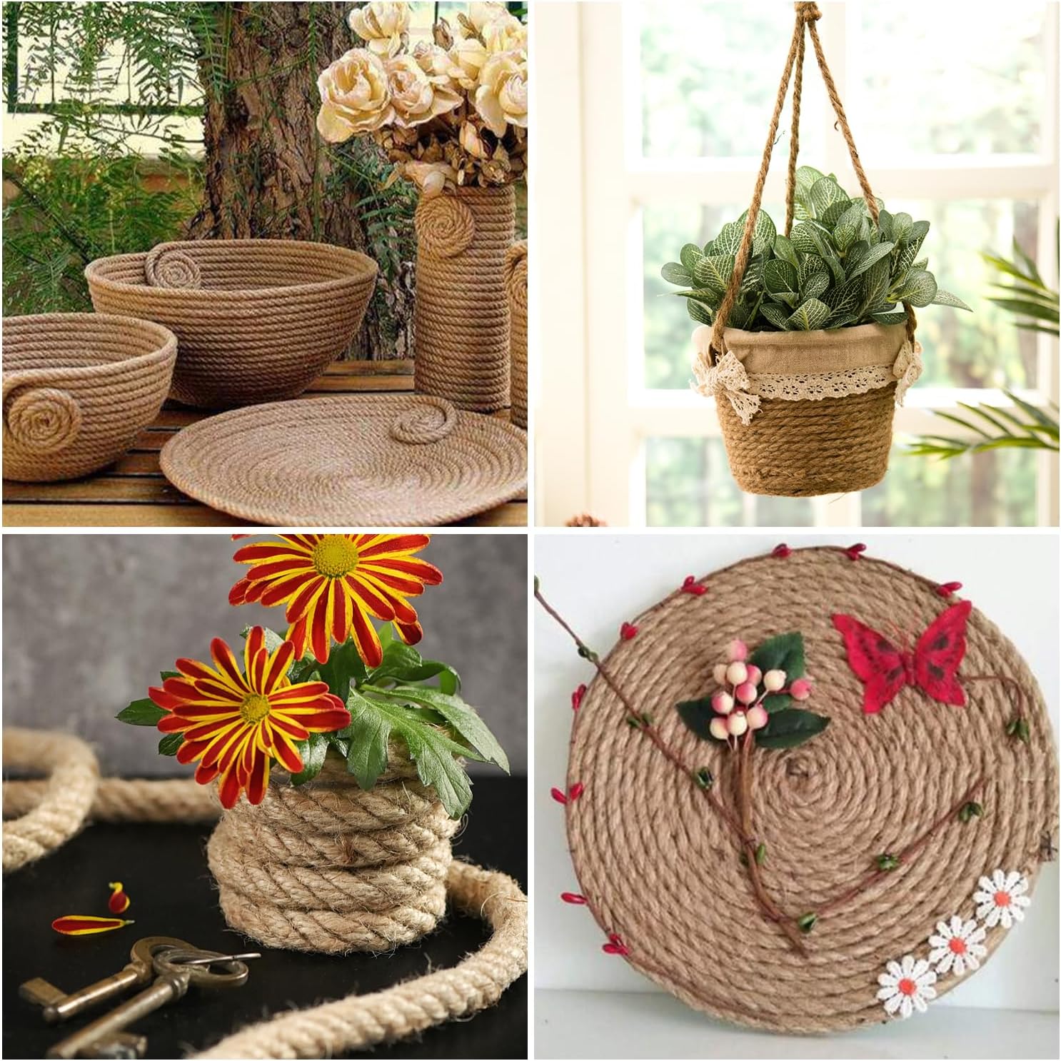 Corde de chanvre 10 mm, 5 m pour travaux manuels, grattoirs à chat, jardinage, regroupement et décoration intérieure - 4