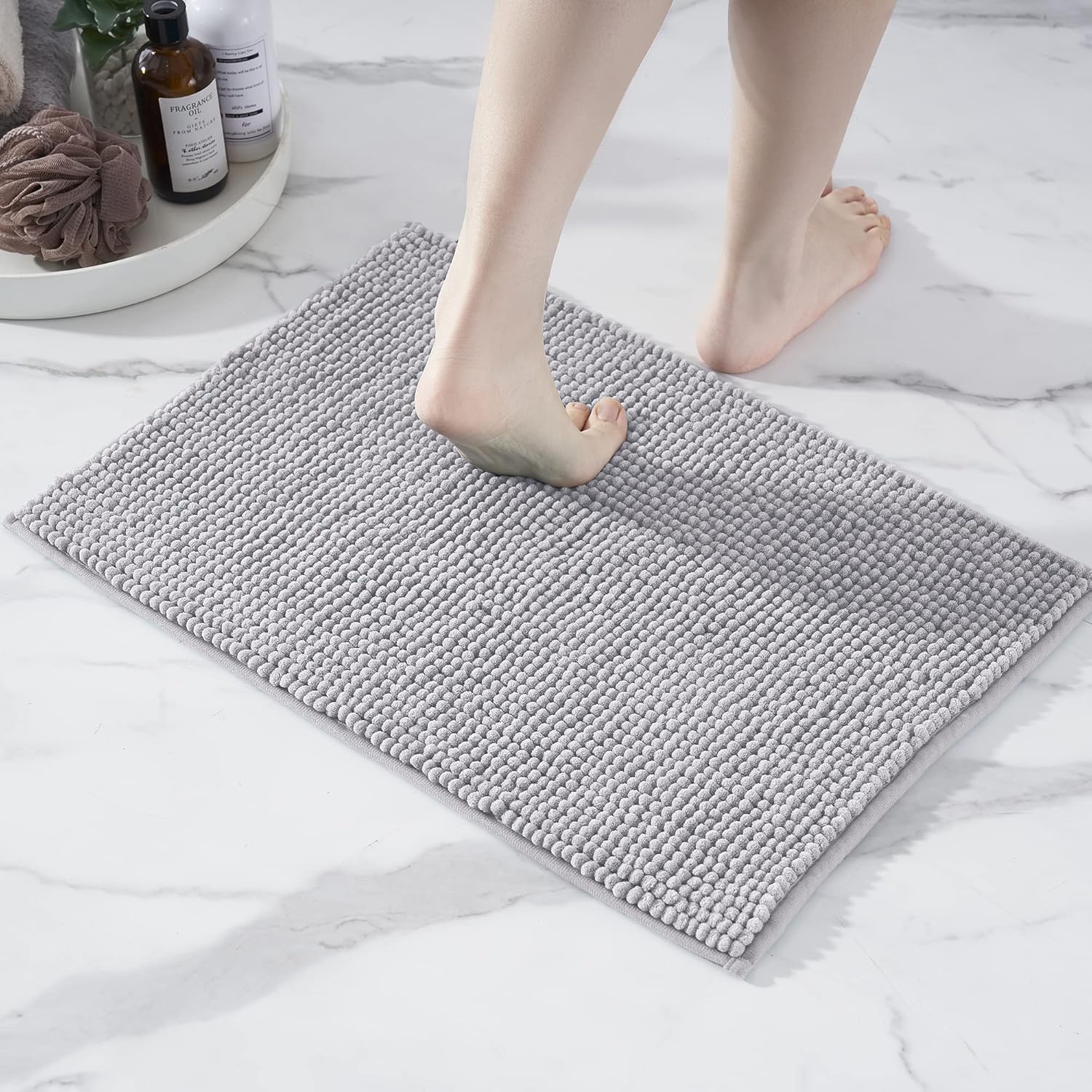 OLANLY Tappeto da bagno di lusso, tappeto da bagno in microfibra, morbido e assorbente, tappeto da bagno shaggy antiscivolo, lavabile in lavatrice, tappetino da bagno per pavimento del bagno, vasca e
