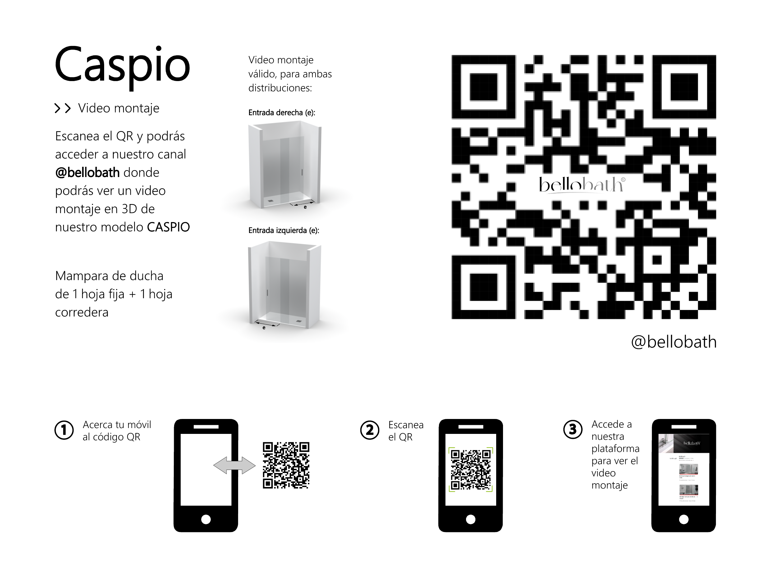 BELLOBATH - Mampara de Ducha Frontal Corredera + Fijo - Vidrio Templado 6mm Antical - Negro Mate - Ancho 135 a 140cm - Puerta Derecha -Alto 195cm - 6