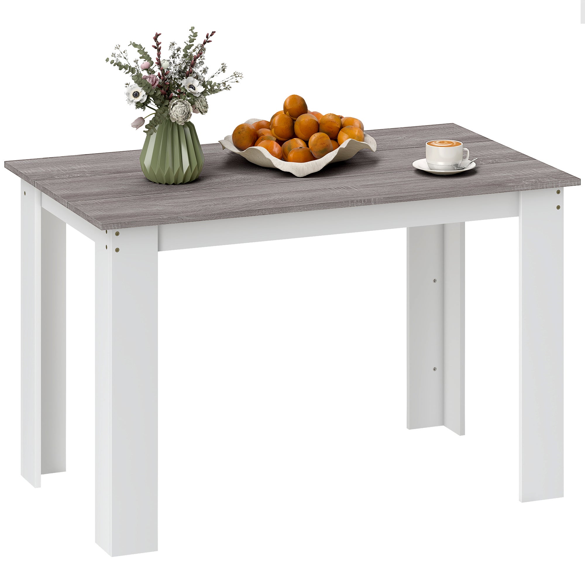 Mesa de comedor rectangular de madera melaminada para 4-6 personas, estilo moderno, 120x69x75 cm, gris y blanco.