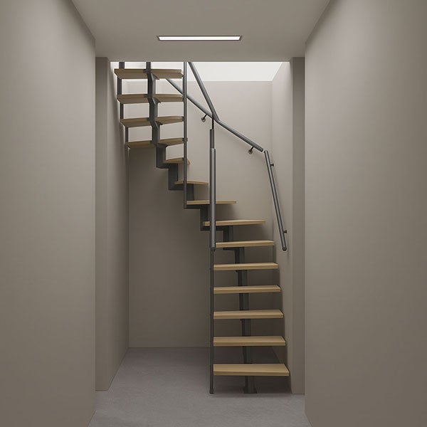 Escalier 2 quart tournant 12 marches - Hauteur à franchir de 2.60 à 3.08m - Largeur 60cm - Couleur bois et blanc - SMALL60/U/SGNAT-12 - 3