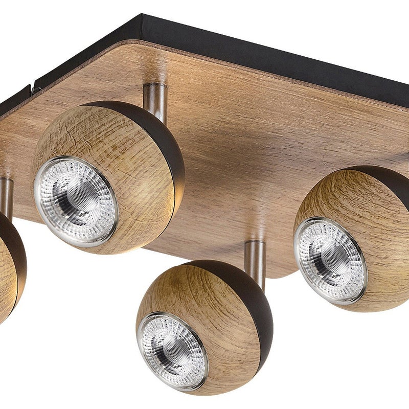 Reflektor sufitowy spot natynkowy Arthur kwadratowy dąb 4xGU10x35W wym: 13,5 x 26 x 26 cm metal Rabalux