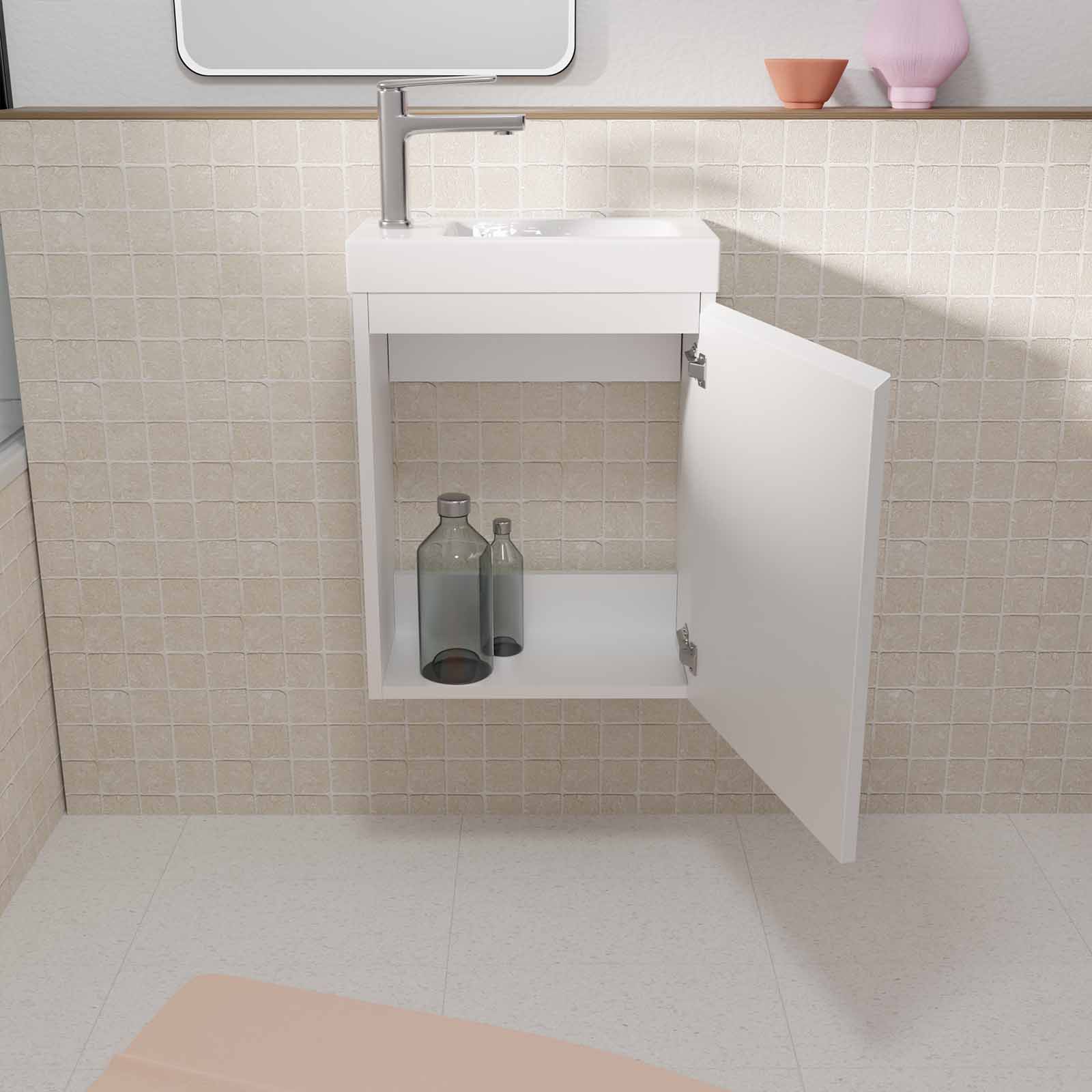 Meuble Lave Mains Blanc 40x50x22 cm avec Vasque en SMC - ELEMENTARY - 2
