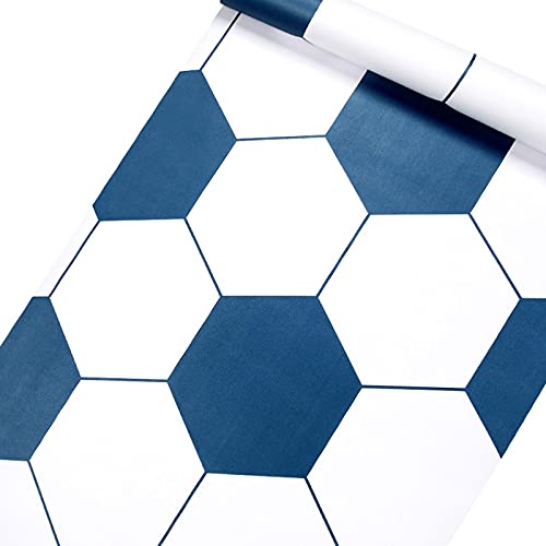 Samoprzylepna tapeta na podłogi kuchenne, wzór heksagonalny w kolorze niebiesko-białym, odklejana, do dekoracji wnętrz (500 cm x 60 cm)