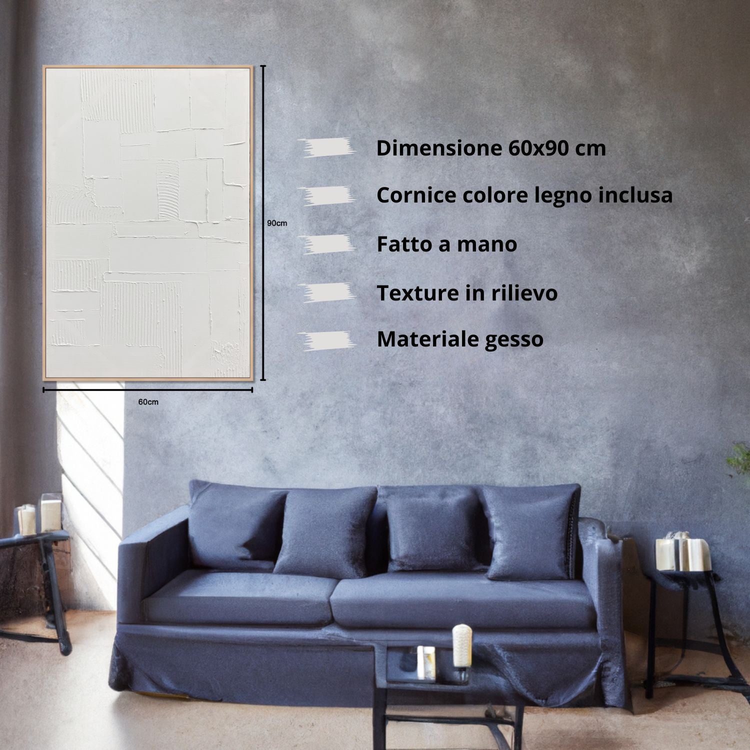 DekoArte - Tableau decoration murale salon avec relief HALO 90x60cm - Tableaux avec cadre couleur bois inclus - 7