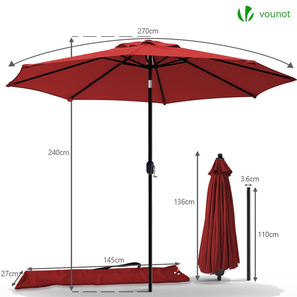Parasol inclinable Ø 2,7 x H 2,4 m avec housse de protection rouge - Anti-UV, imperméable - VOUNOT® - 6