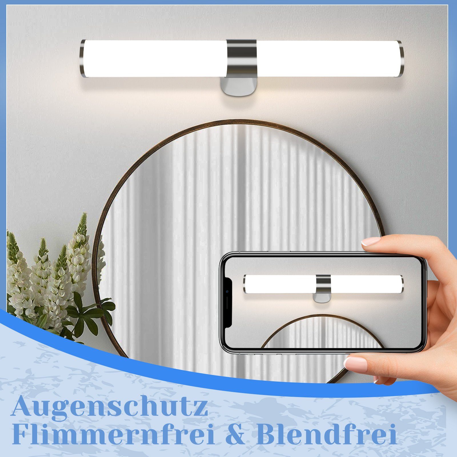 ZMH Lustro łazienkowe z oświetleniem -8W nowoczesne 40 cm, chromowane, sypialnia, IP44 - 7