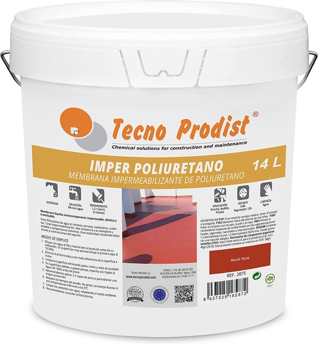 IMPER POLYURÉTHANE de Tecno Prodist - Membrane d'étanchéité en polyuréthane pour terrasses, élastique, durable, résistante - Rouge - 14 Litres