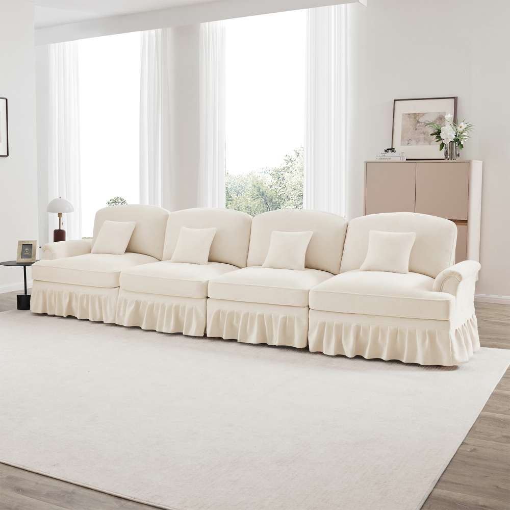 Divano 4 posti in velluto stile Mid-Century, braccioli conici, gonna rimovibile e gambe a fuso – comfort per il soggiorno - 2