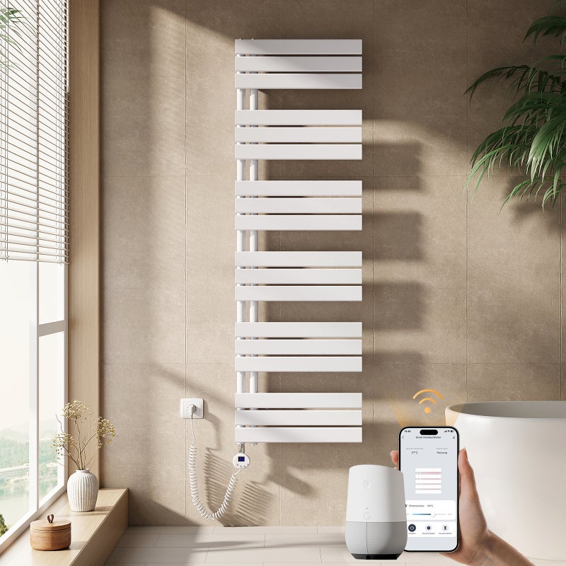 EMKE Grzejnik elektryczny łazienkowy 160x50cm - Inteligentne Sterowanie z Programatorem Tygodniowym w Aplikacji - 1000W - Biały