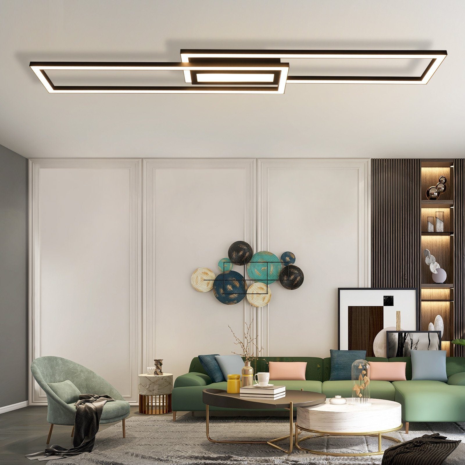 NETTLIFE Plafonnier LED plafonnier noir éclairage de plafond moderne géométrique dimmable avec télécommande - 8
