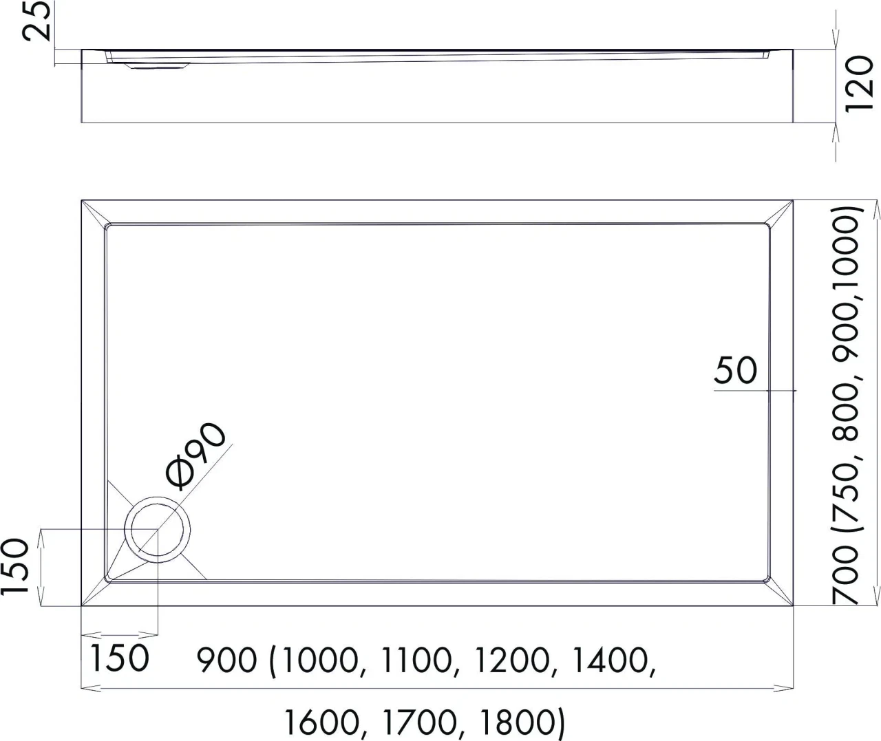 Piatto doccia in acrilico bianco 80 x 140 x 12 cm – struttura in pietra – rettangolare – JAMAICA - 3