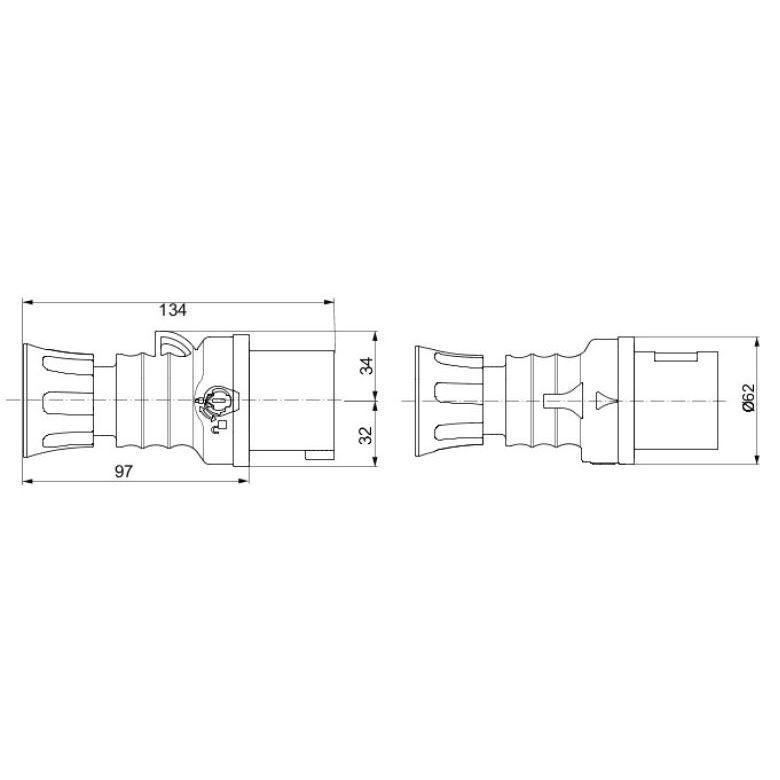 Fiche mobile droite rouge câblage rapide 32A/400V - 3P+T - IP44/IP54 - GEWISS - GW60019FH - 3