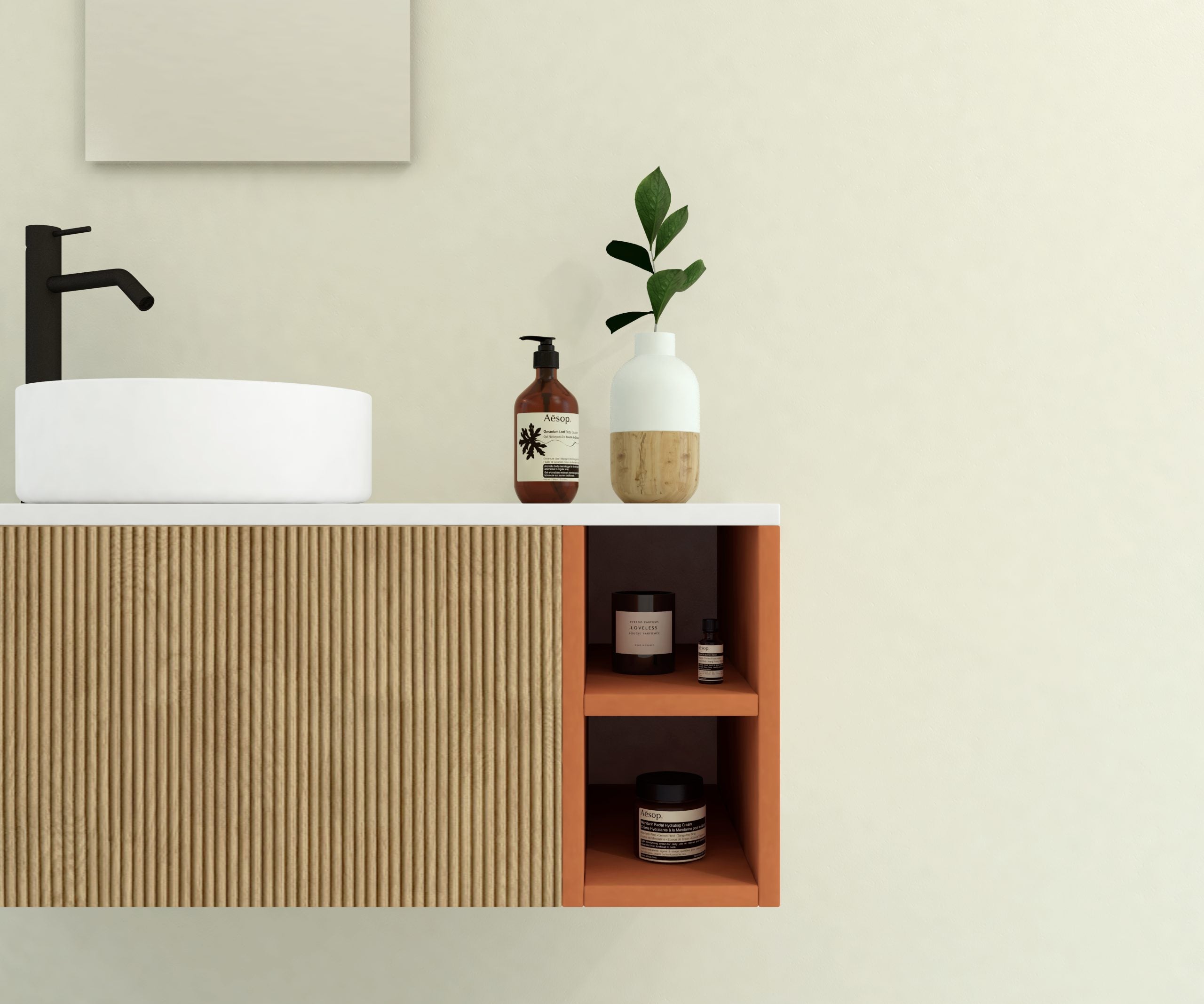 Ensemble de meubles de salle de bain Avantarea CHALAIN, terre cuite, 100 cm + vasque Miroir Alma - 2