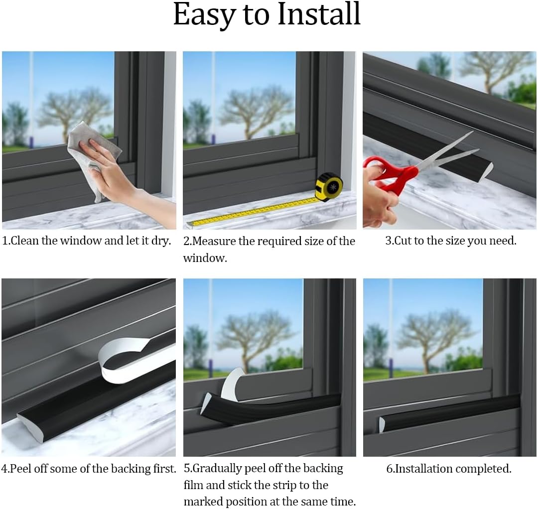 Burlete autoadhesivo para ventanas y puertas de 5 m - Sellado - Reduce el ruido y las corrientes de aire - 6