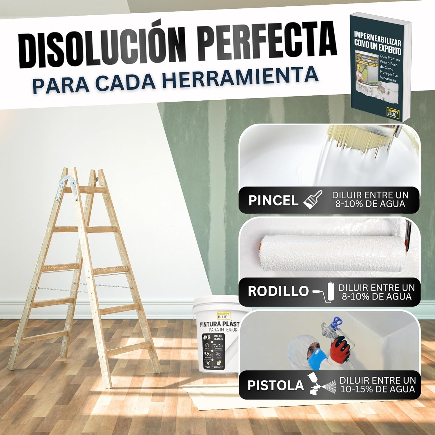 Pintura Blanca [8 L] Interior Lavable de aspecto Mate, Pintura Plastica Blanca Interior para Múltiples Superficies con Alta Transpirabilidad - 7