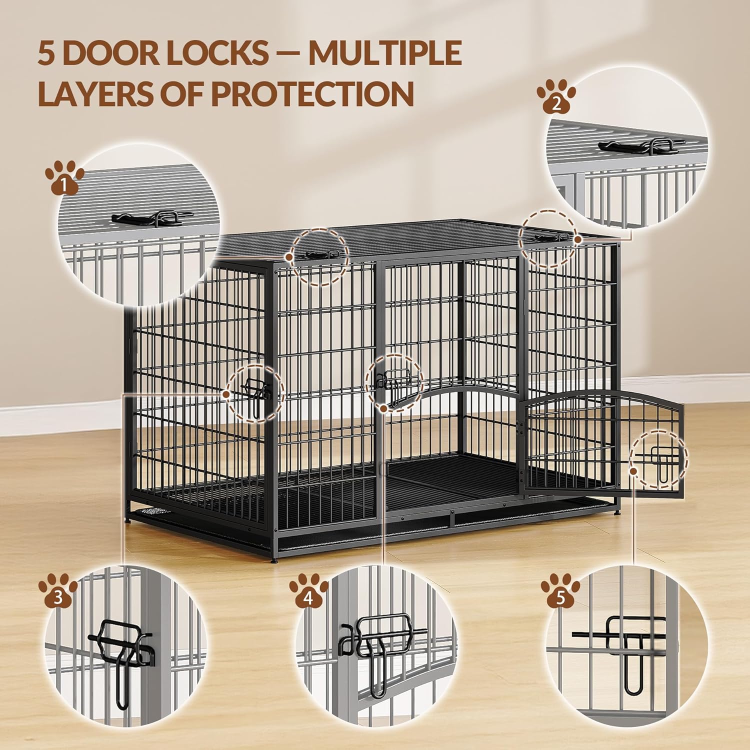 Caixa de Transporte Reforçada para Cães, Gaiola Metálica XL com Porta Lateral e Tabuleiro Removível, Fácil de Limpar, Caixa para Animais, Preta - 3