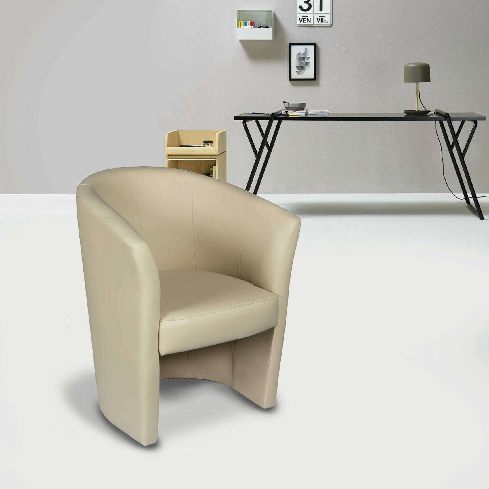 Fauteuil Relax WOLTU - Similicuir, Cadre Métal - Style Vintage - Pour Salon/Chambre - Brun Clair