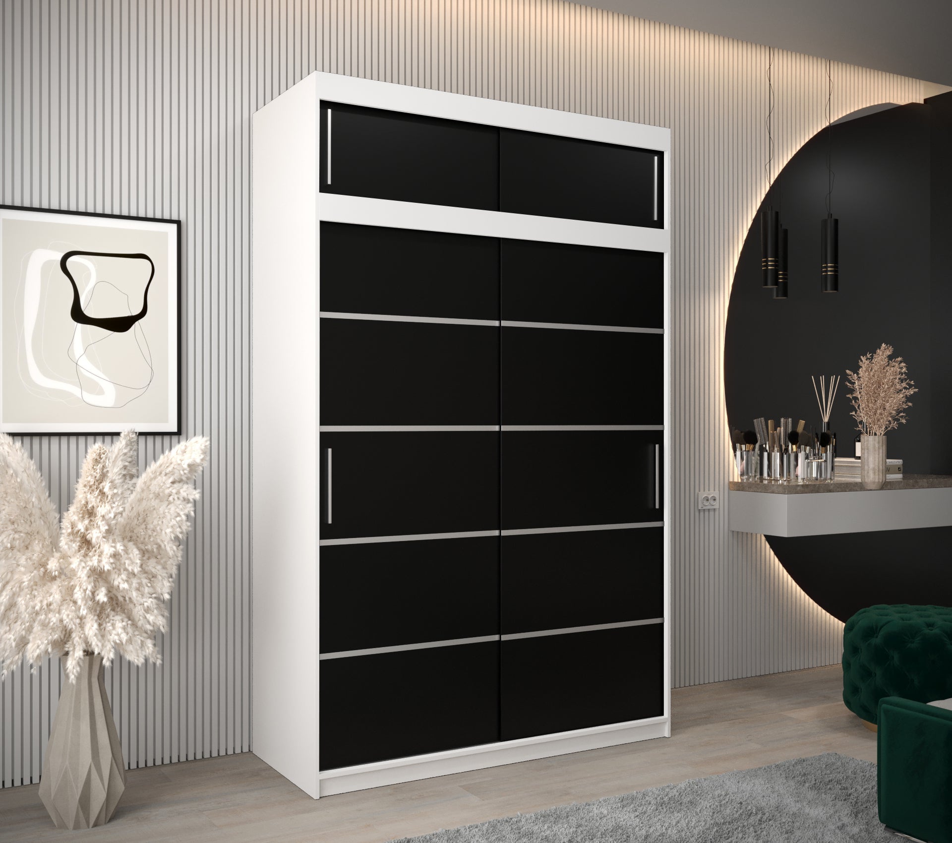 Szafa przesuwna z nadstawką garderoba Verona 1 150 x 62 x 240 cm Biały + Czarny - Abiks Meble
