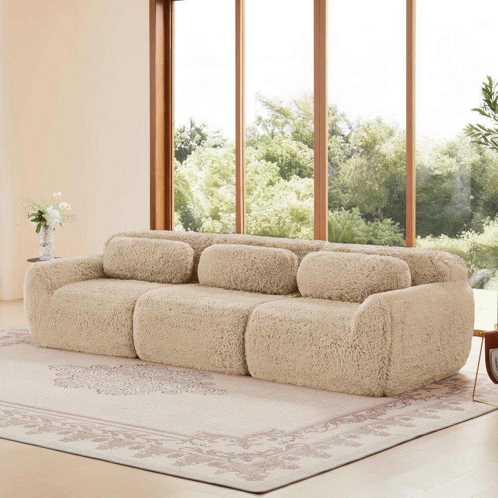 Sofa 3-osobowa, modułowa, pluszowa, głęboka, z poduszkami