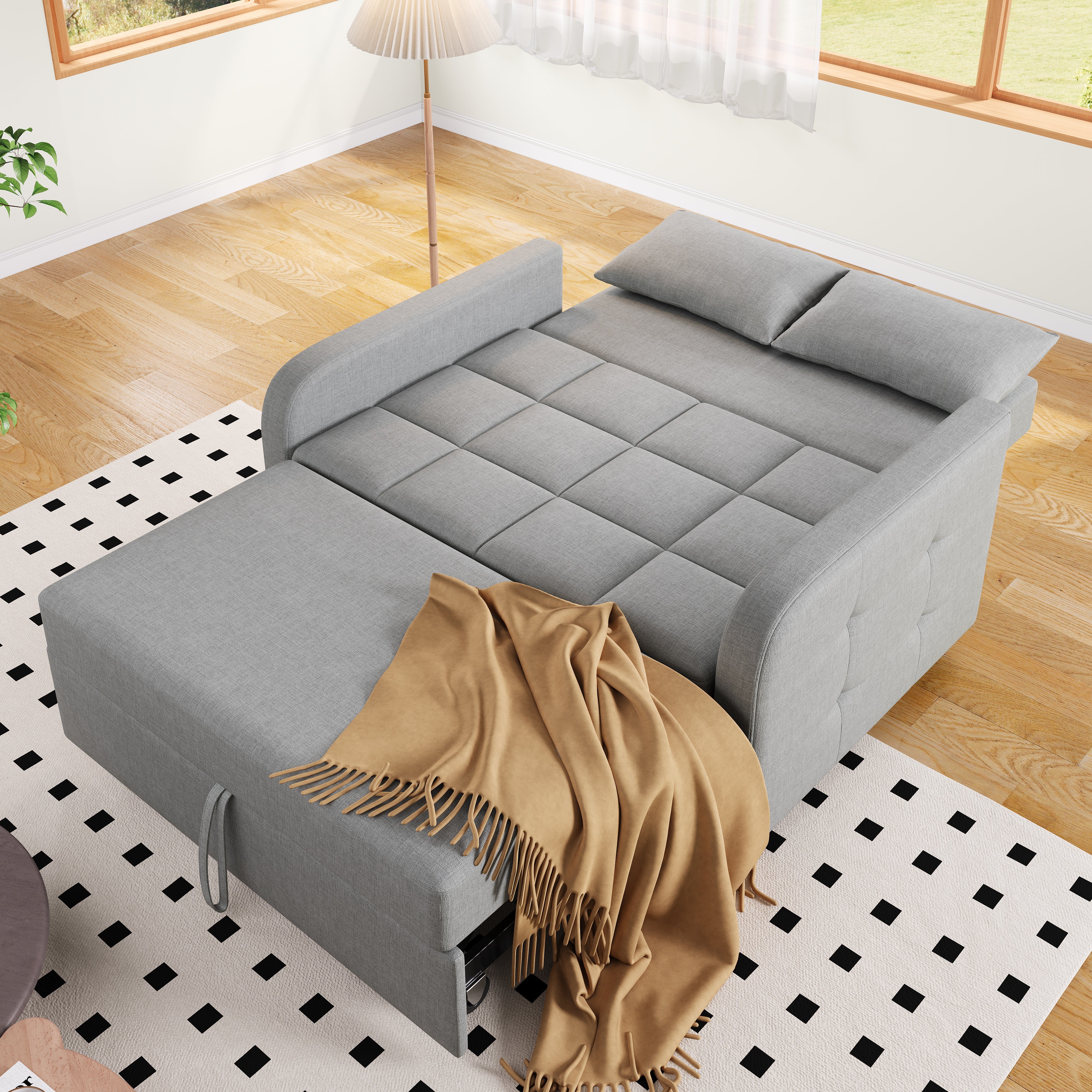 Canapé convertible 127x75x94 cm - Canapé dossier réglable - Avec 2 coussins - Gris foncé - 3
