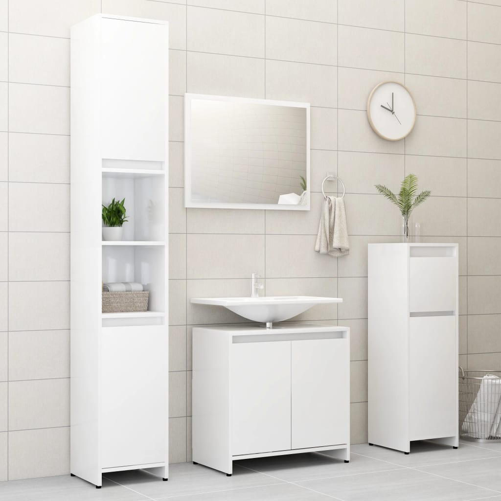 Maison Exclusive - Set Mobili da Bagno Bianco Lucido in Legno Multistrato - 7
