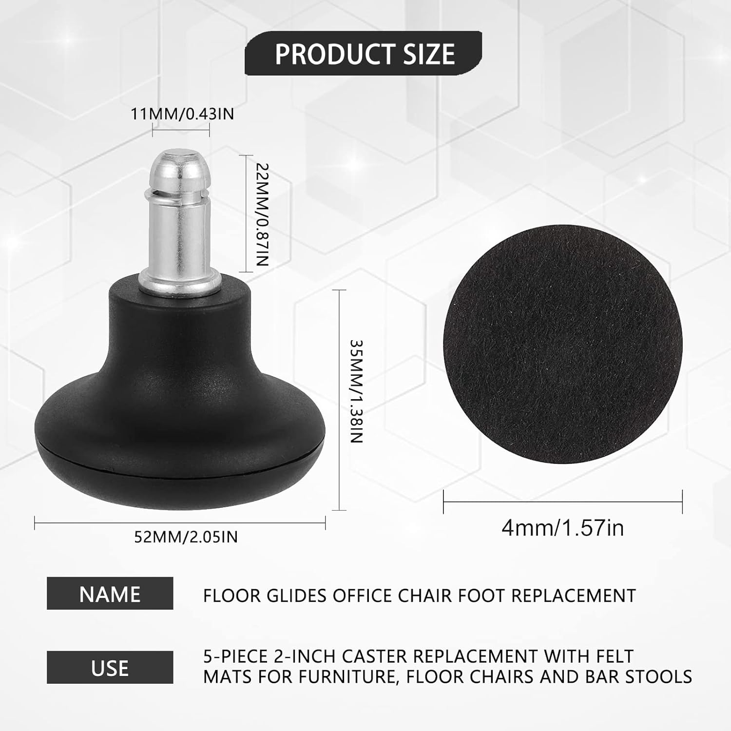 Cloche Glisse Roues de Cloche Chaise Bureau Remplacement Planeur Goupille Pied de Chaise de Bureau Fixe, Paquet de 5 2 Pouces Bloque Roulette Chaise - 2
