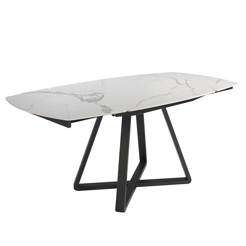 Rozkładany stół do jadalni owalna lufa marmur porcelanowy i stal czarna Ø120 x 90 x 77 cm