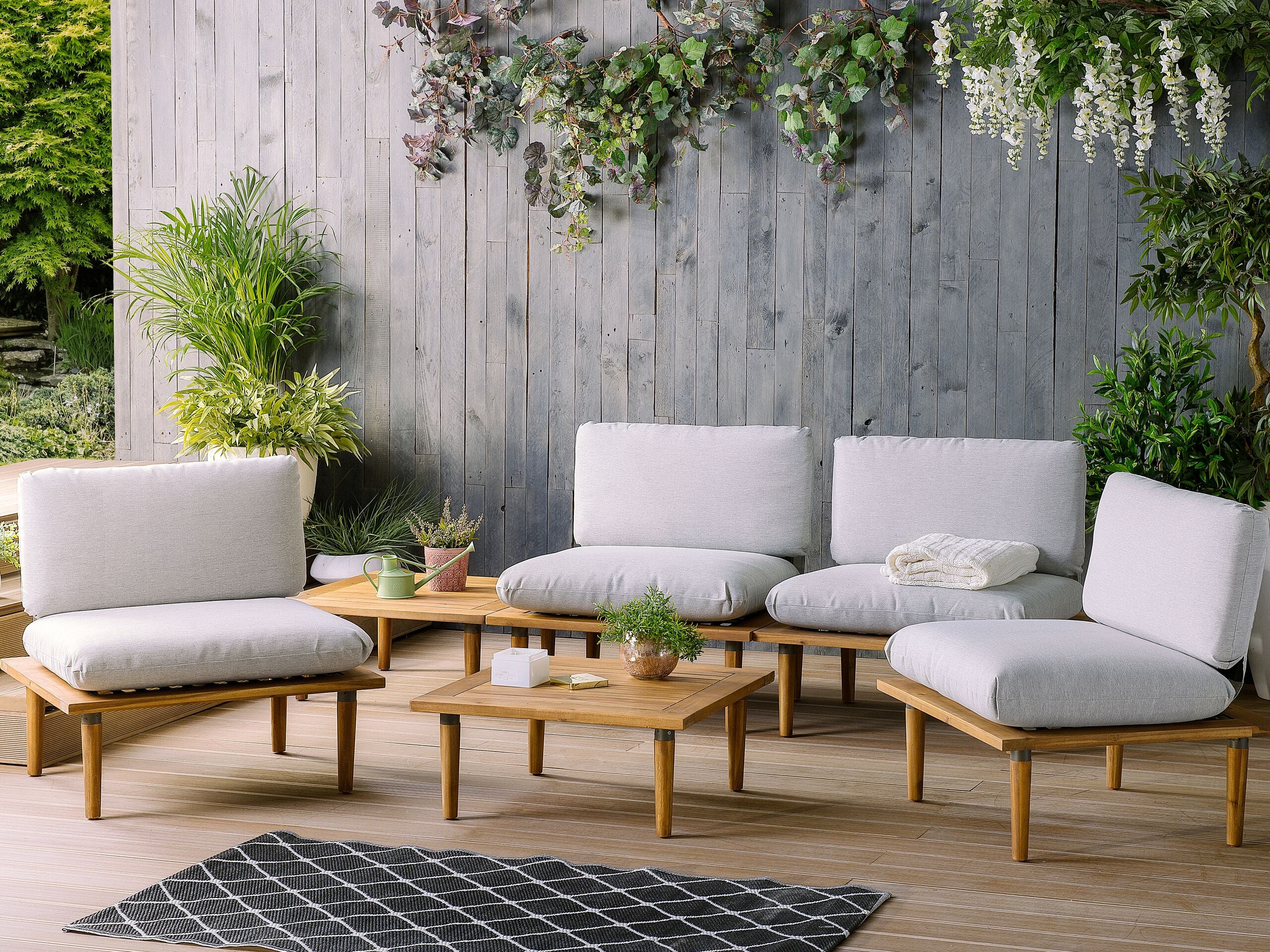 Set lounge pentru grădină cu masă cu 4 locuri FRASCATI Gri deschis Lemn de acacia certificat Modular