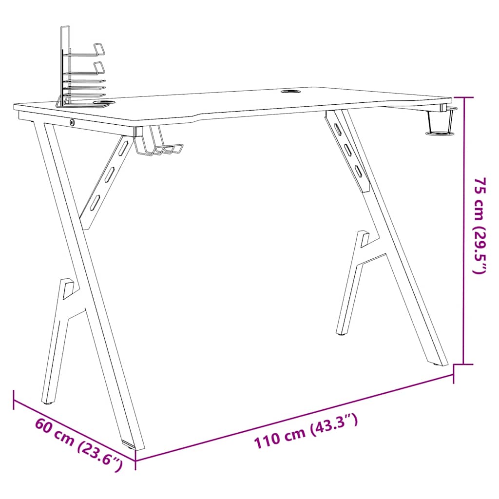 Bureau de jeu avec pieds en forme de Y Noir 110x60x75 cm vidaXL - 3