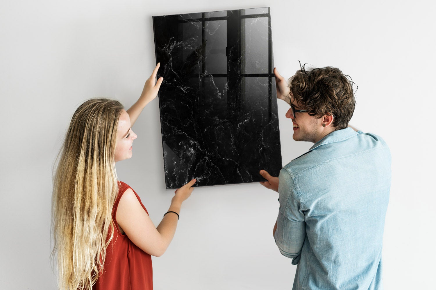 Tableau magnétique mural, Tulup - 60x90 cm - Marbre foncé, 5 aimants, une éponge, un marqueur blanc - 2