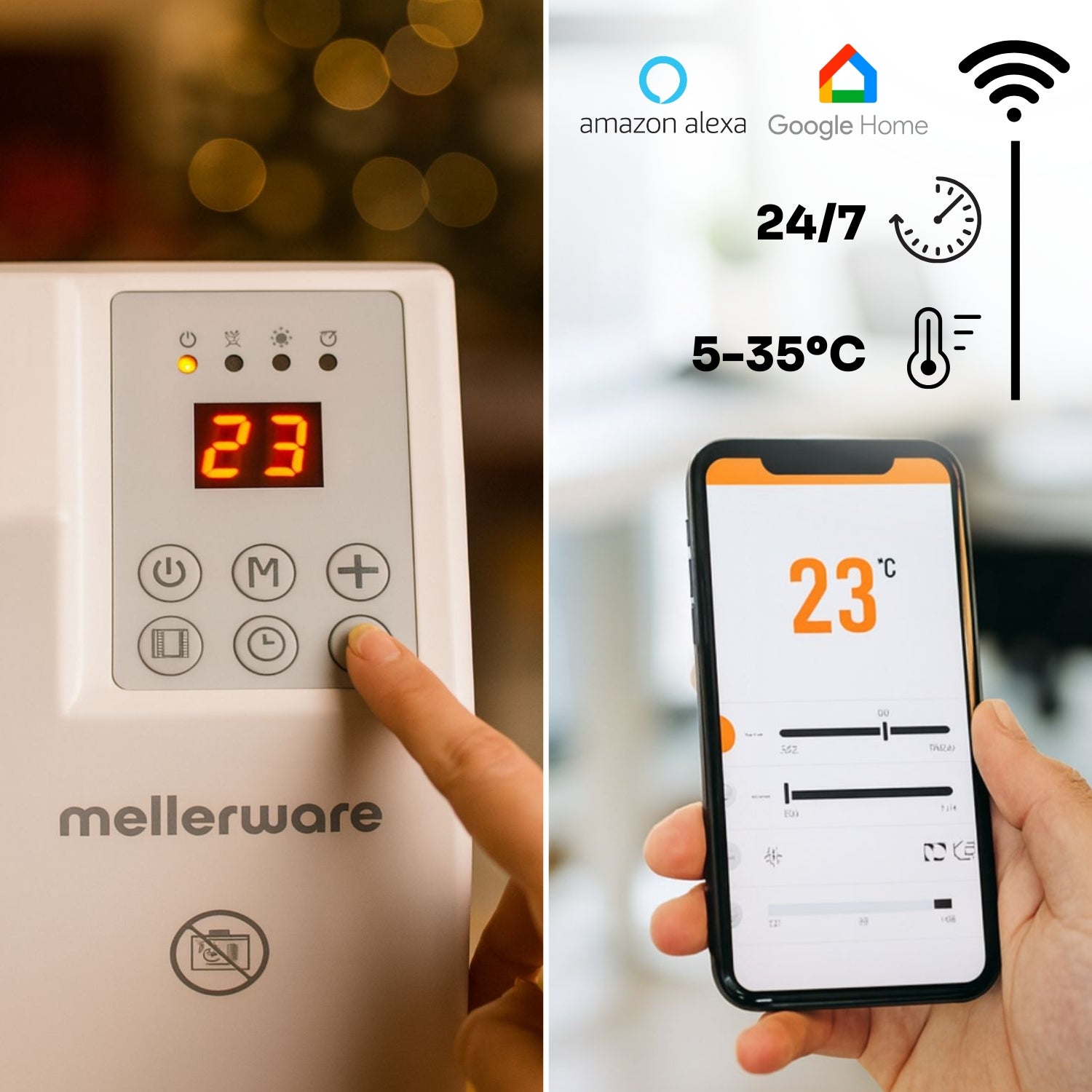 Radiador Eléctrico WIFI Mellerware Comfy! - 600W |Programable 3 Modos | Temp. Ajustable APP | Temporizador | 10m2 - 5