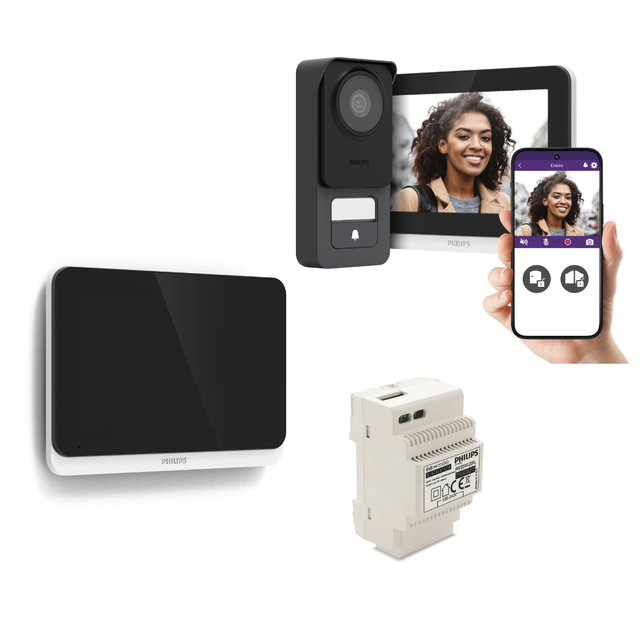 Visiophone filaire et connecté 3K Philips WelcomeEye Connect 3 avec écran supplémentaire et transformateur