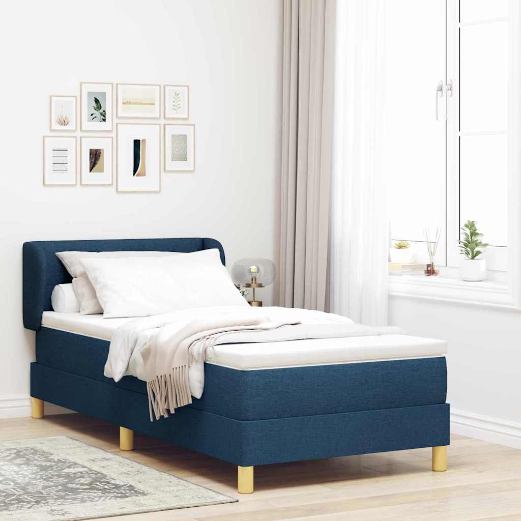 Cama tipo Box Spring con cabecera Azul 100 x 200 cm tela | Leroy Merlin