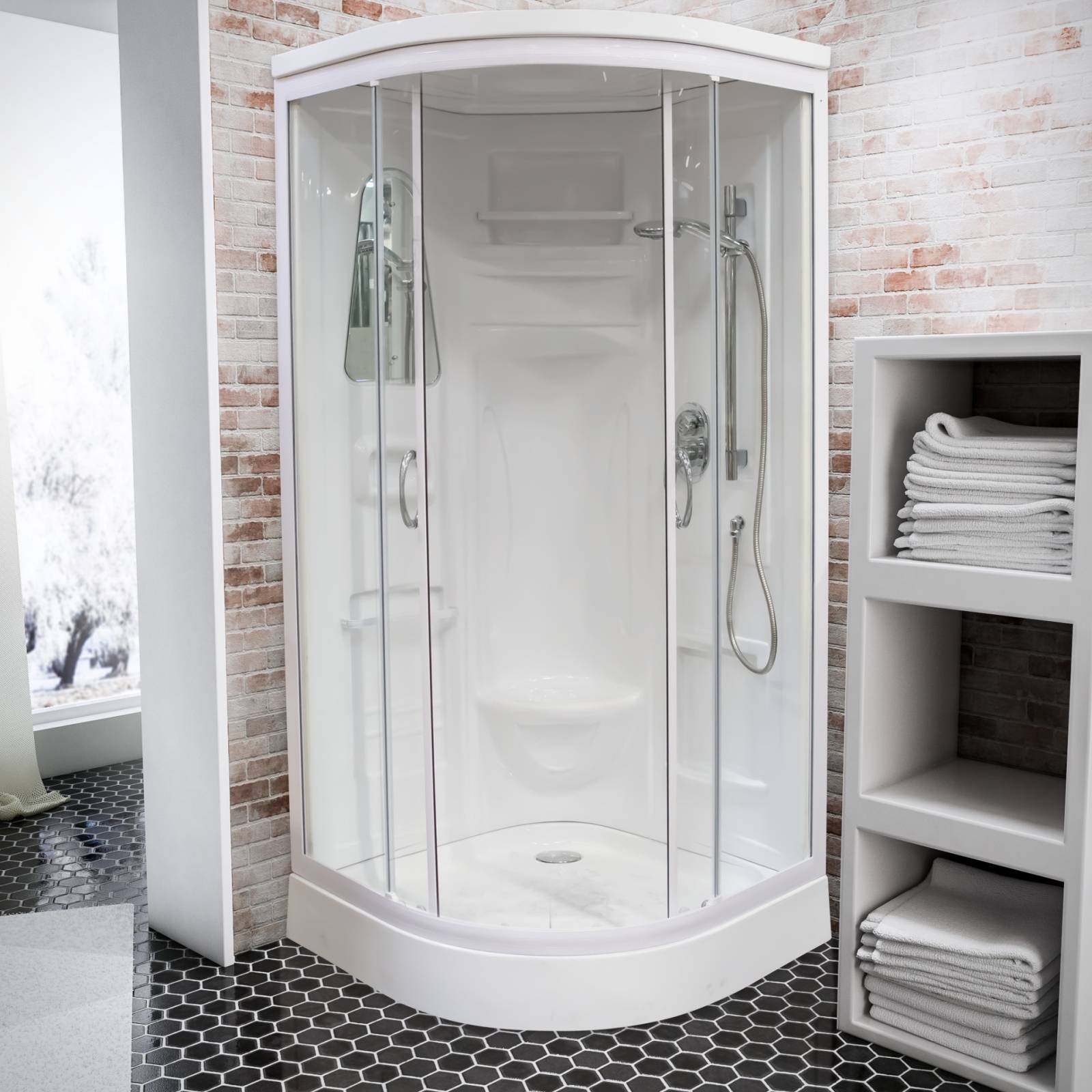Cabine de douche 1/4 de cercle L.90 x l.90 cm, transparent blanc ...