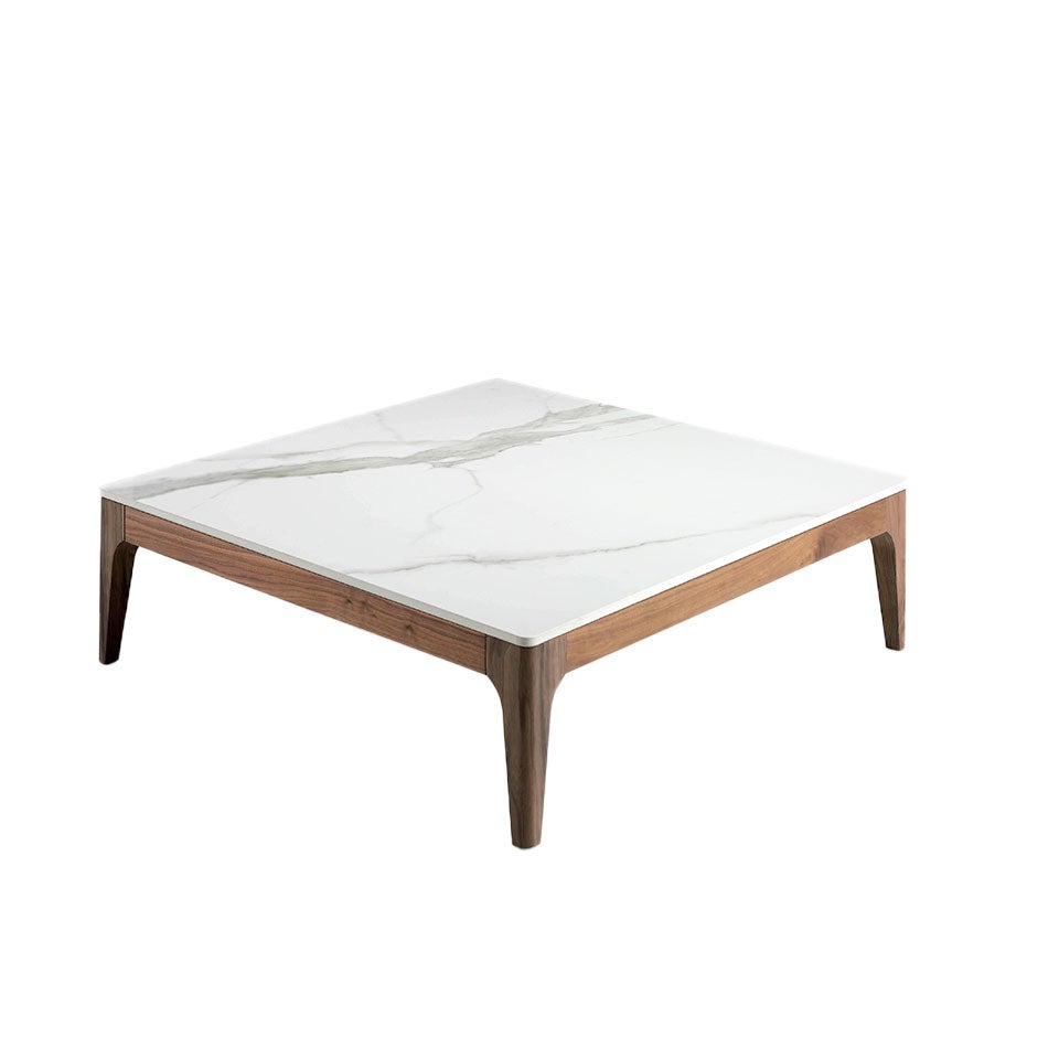 Porcelanowy kwadratowy stolik kawowy z marmuru i orzecha włoskiego 100 x 100 x 30 cm