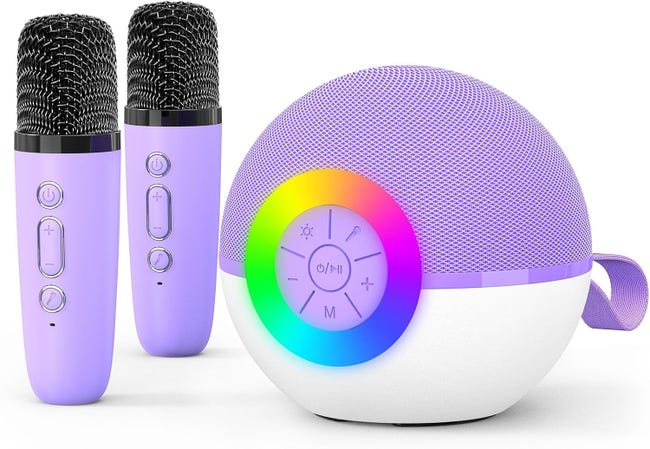 Violet Mic Mini machine de karaoké, microphone Bluetooth portable avec lumière LED ...