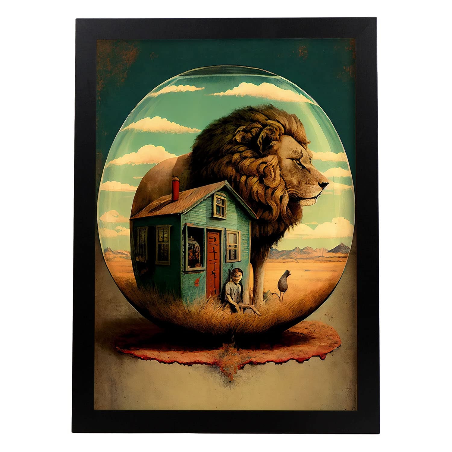 Nacnic poster rey de la selva en estilo surrealismo cinematográfico ilustraciones y grabados de historieta abstracta y artística para a3 marco negro