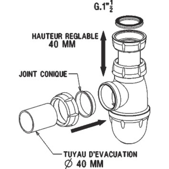 NICOLL Siphon Evier 552 blanc tube réglable Ø40 - 1