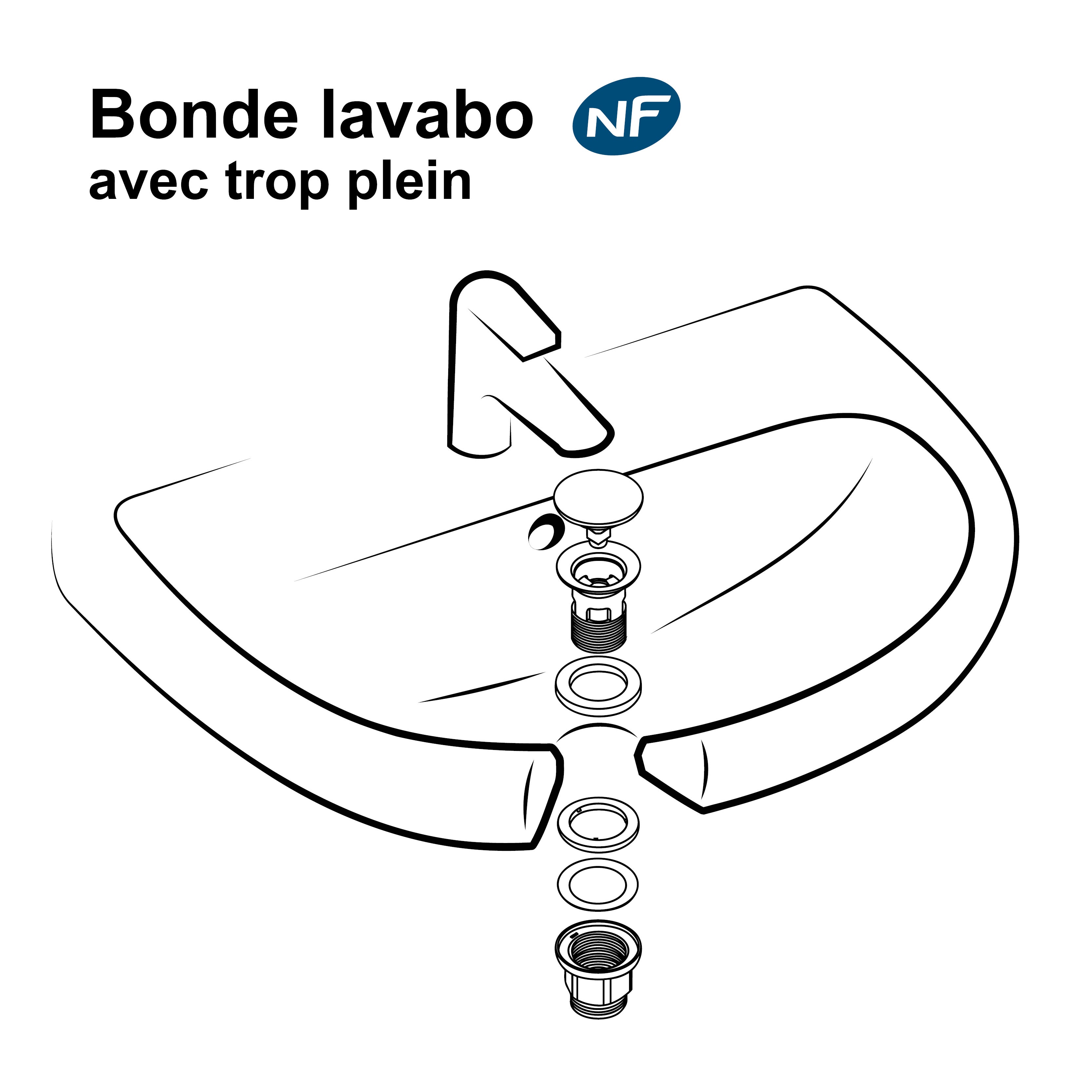 Edouard Rousseau - Bonde de Lavabo Clic-Clac - Avec trop plein - Certifié NF - Noir Mat - 2