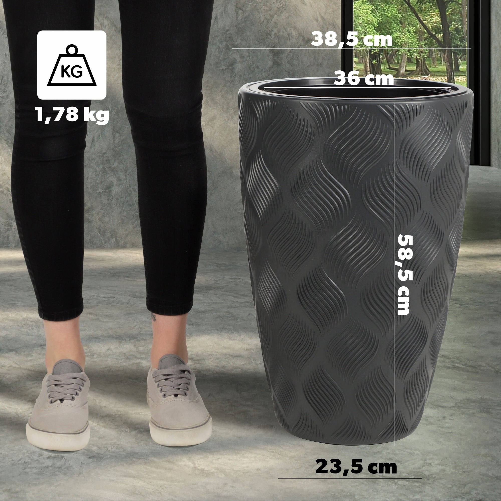 Vaso de flores KADAX com inserção Vaso de jardim antracite 58,5 cm - 2