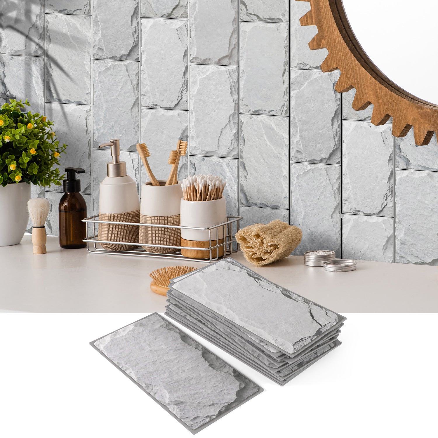 16 naklejek ściennych o wysokiej przyczepności - Współczesny design kamienny - 20,32*10,16 cm - Do gładkich powierzchni