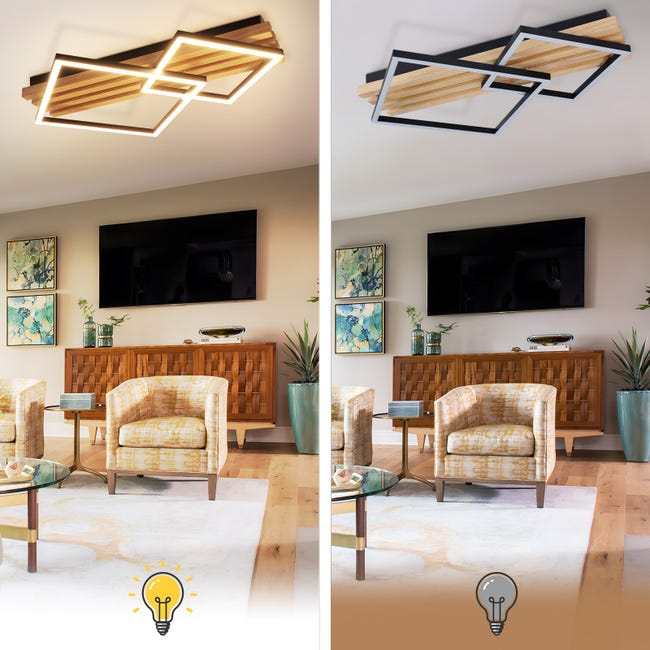 Lampada da soffitto giapponese, dimmerabile, a LED, in legno massiccio Lampada da soffitto giapponese, dimmerabile, a LED, in legno massiccio